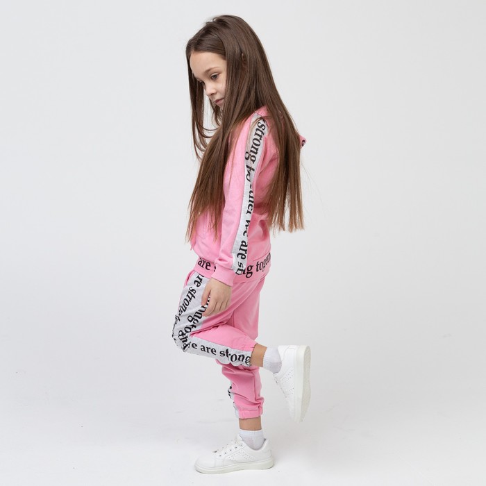фото Костюм (толстовка, брюки) для девочки, цвет розовый, рост 128 см boozya