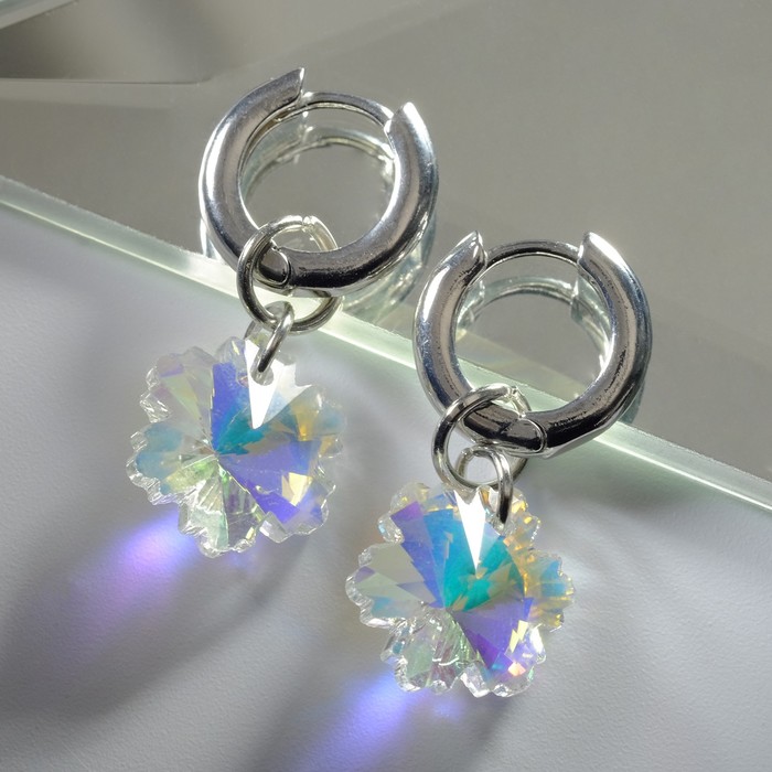 

Серьги со съёмным элементом "Трансформер" кристалл цветочек, цвет радужный в серебре