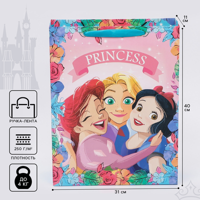 Пакет подарочный Princess, Принцессы, 31х40х11,5 см