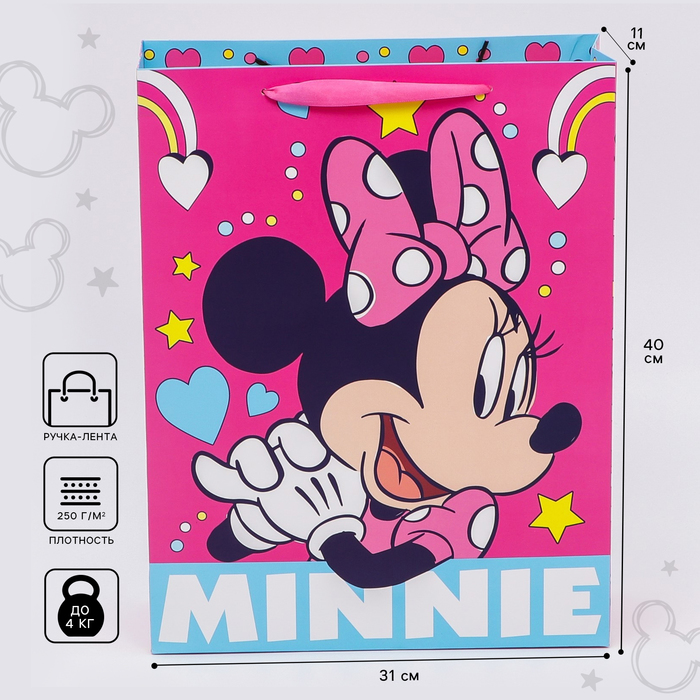 Пакет подарочный, 31 х 40 х 11,5 см Minnie, Минни Маус
