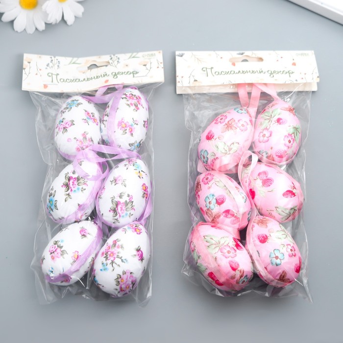 Декор пасхальный подвеска Яйцо с цветочками набор 6 шт МИКС 6х4 см