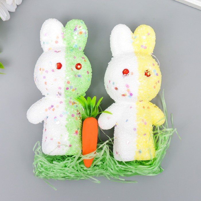 Декор пасхальный "Зайчата в посыпке с морковкой и травкой" набор жёлтый, зелёный 12 см  735906