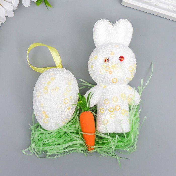 Декор пасхальный "Зайчик с яйцом и морковкой в посыпке" набор 12 см