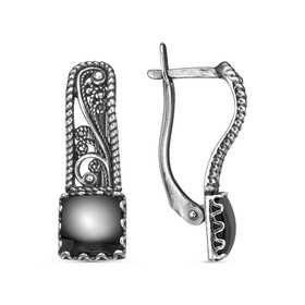 

Серьги "Гематит" ажур квадрат, посеребрение с оксидированием