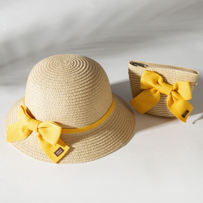 Комплект для девочки MINAKU: шляпа р-р 52 и сумочка, цв. бежевый
