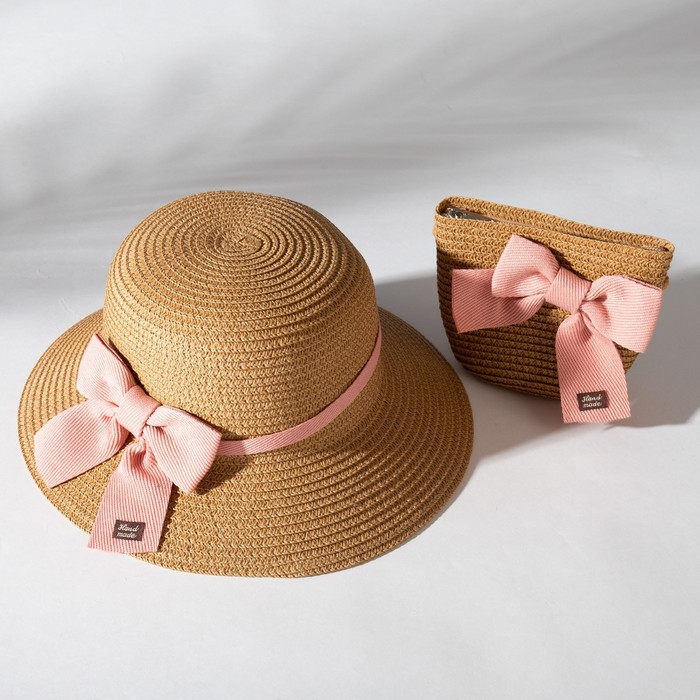 Комплект для девочки MINAKU: шляпа р-р 52 и сумочка, цв. коричневый