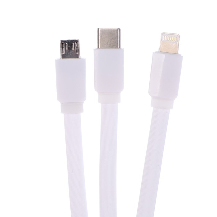 Кабель-рулетка 3 в 1 LuazON, micro-USB/Type-C/Lightning - USB, 2.4 А, 1 м, черно-белый