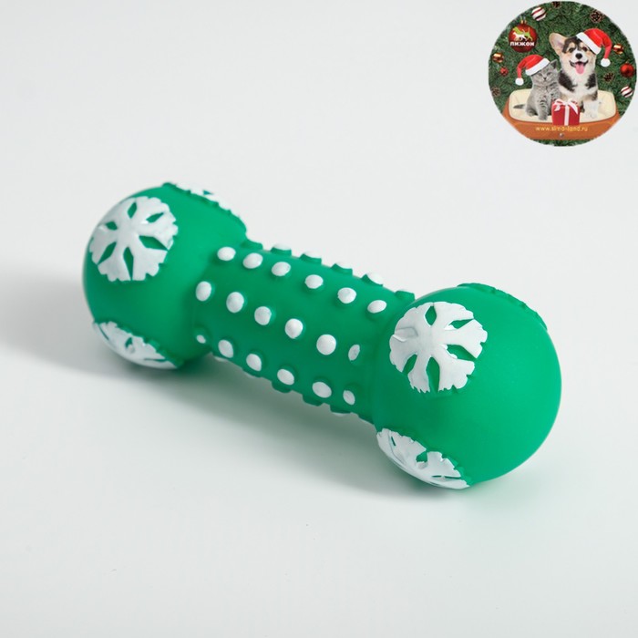 Игрушка-гантель пищащая Снежинка для собак, 13 х 5 см, зелёная