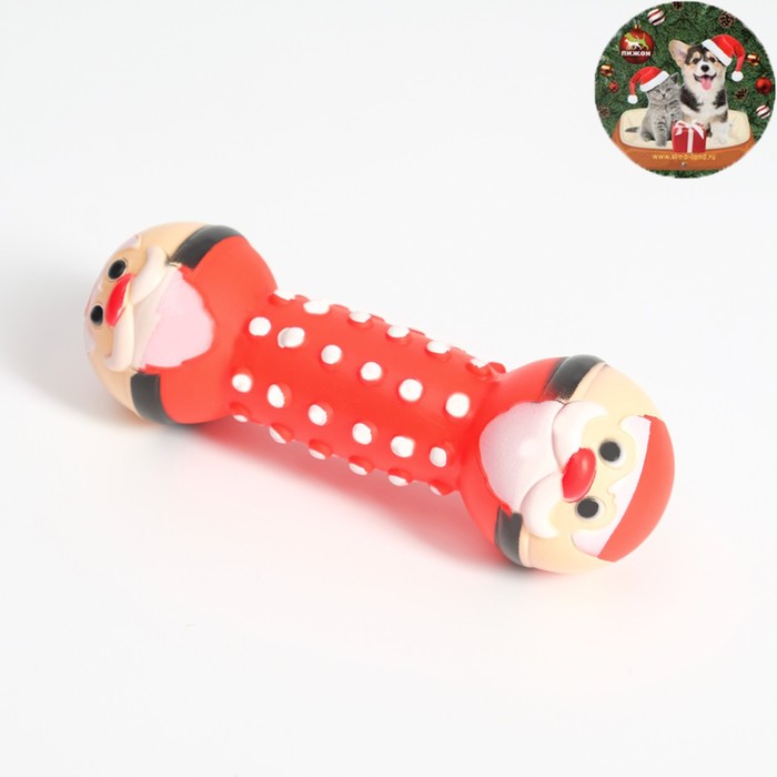 Игрушка-гантель пищащая Дед мороз для собак, 13 х 5 см, красная игрушкка пижон пищащая свинья на отдыхе для собак 14 5 х 5 см чёрная