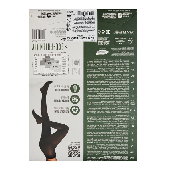 

Колготки женские ECO FRIENDLY , размер 3-M, 40 den, цвет nero