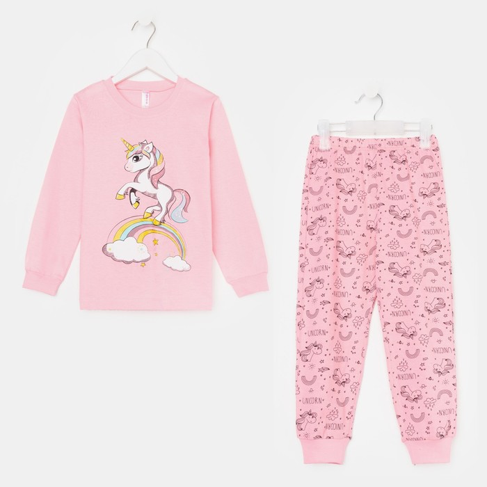 Пижама для девочки, розовый/единорог, рост 98 см