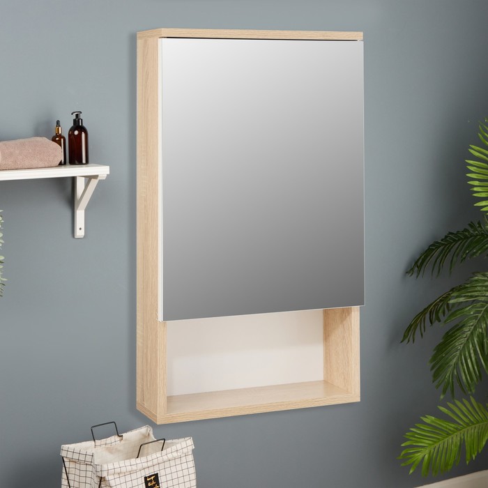 Зеркало-шкаф для ванной комнаты Вена 40 белый/сонома, 40 х 70 х 13,6 см