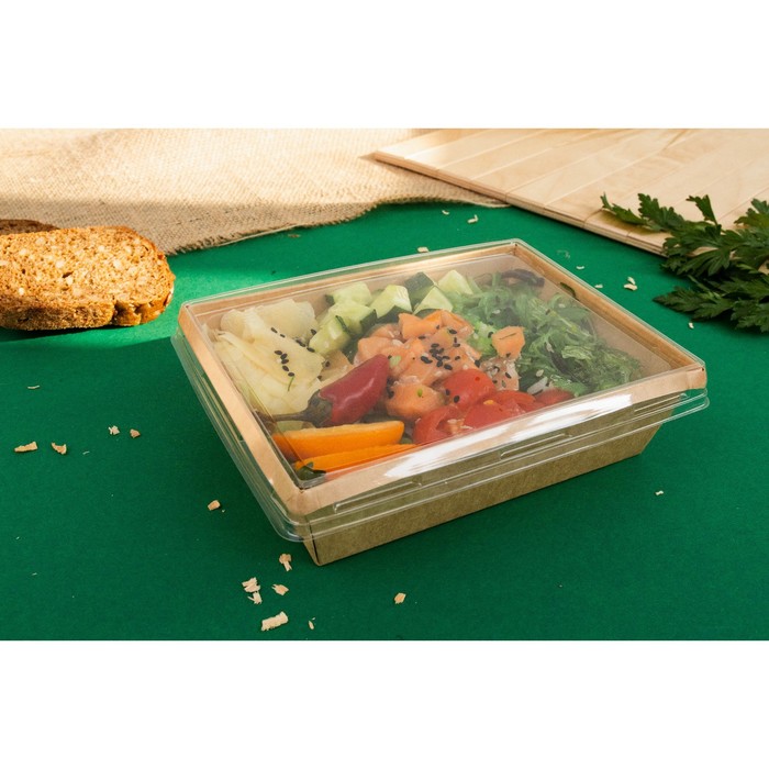Салатник с плоской крышкой, крафт, 16 х 12 х 4,5 см, 0,5 л