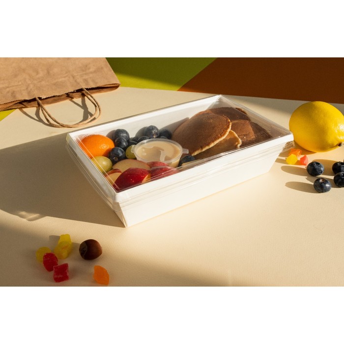 Салатник с плоской крышкой, белый, 20 х 12 х 5,5 см, 0,8 л