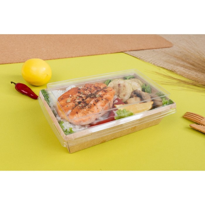 Салатник с купольной крышкой, крафт, 20 х 12 х 5,5 см, 0,8 л