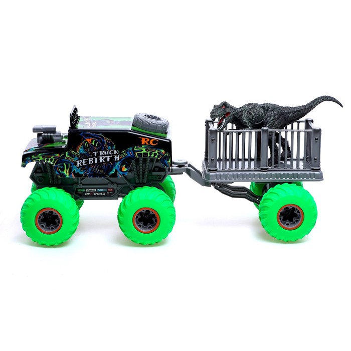 

Джип радиоуправляемый Monster, с динозавром, 1:16, работает от аккумулятора