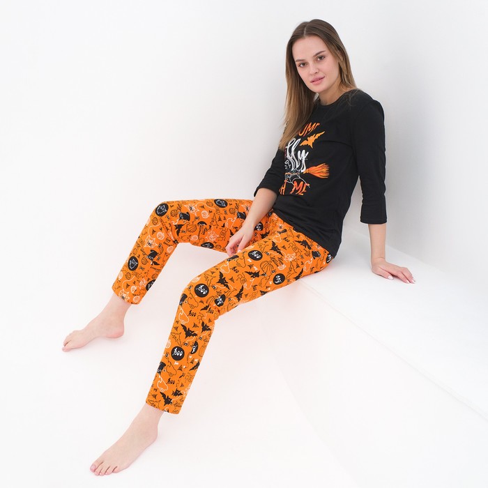 Пижамный комплект женский (джемпер, брюки), цвет Хэллоуин/оранж, размер 46