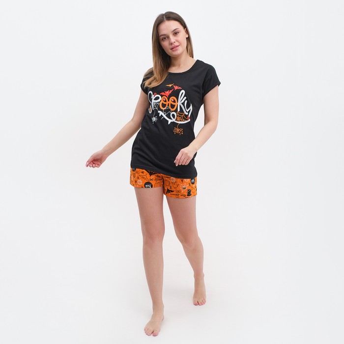 Пижамный комплект женский (футболка, шорты), цвет Хэллоуин/оранж, размер 44