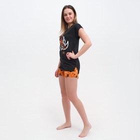 

Пижамный комплект женский (футболка, шорты), цвет Хэллоуин/оранж, размер 48
