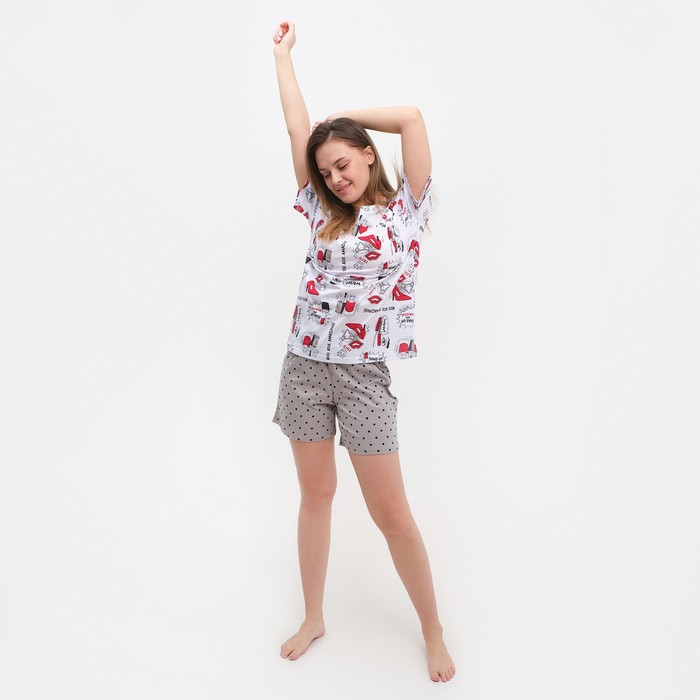 Пижамный комплект женский (футболка, шорты), цвет гламур/горох, размер 48