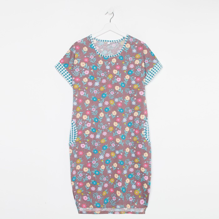 Ночная сорочка женская, цвет, цветы и клетка/шоколад, размер 50
