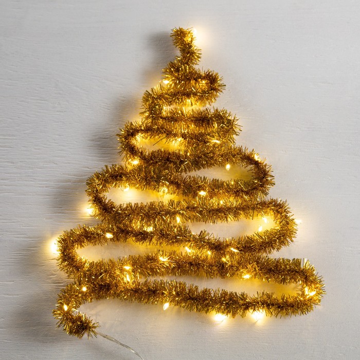 

Гирлянда «Мишура» 2 м роса, IP20, золотистая нить, 44 LED, 8 слоёв, d=3 см, свечение тёплое белое, ААх2