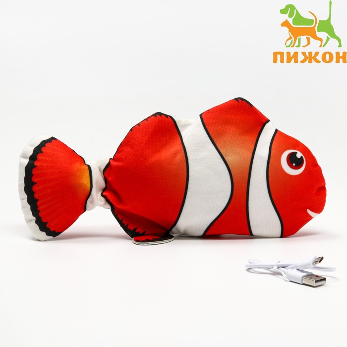 Игрушка для кошек Рыба-клоун с двигающимся хвостом и с USB-зарядкой, 28 см petmax игрушка для кошек рыба клоун с двигающимся хвостом 27 см 2 шт