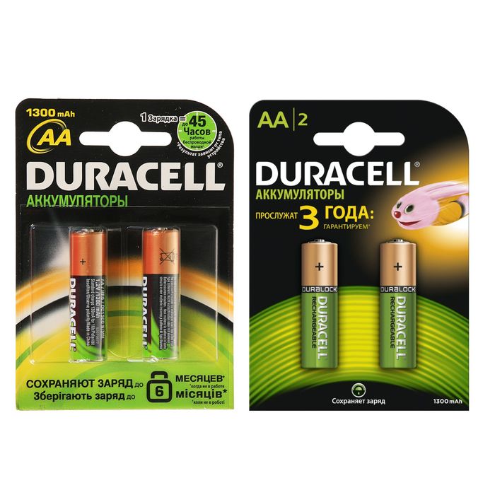 Аккумулятор Duracell, АА, HR6-2BL, 1300 mAh, блистер, 2 шт.