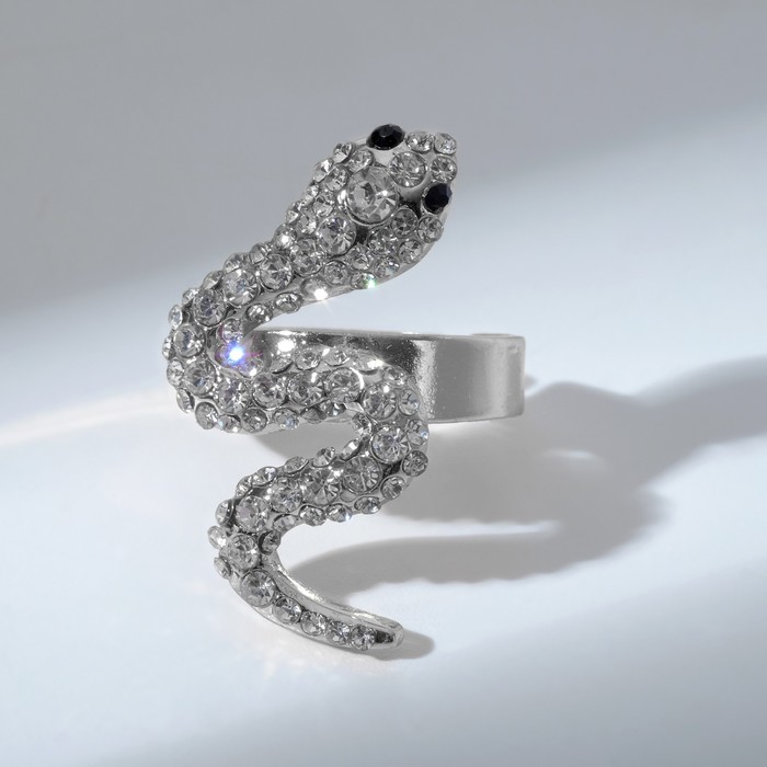 Кольцо «Змея» изогнутая, цвет чёрно-белый в серебре, безразмерное кольцо змея изогнутая цвет чёрно белый в серебре безразмерное