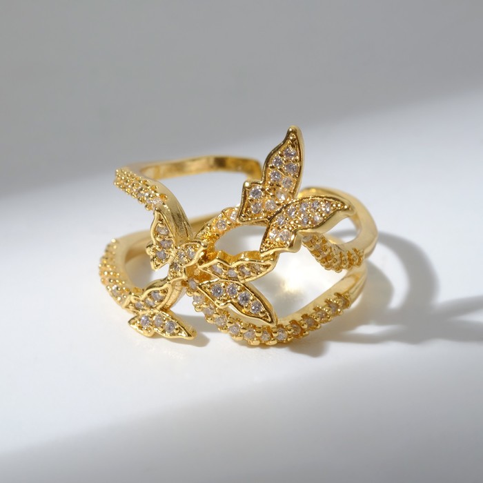Кольцо "Бесконечность" бабочки,цвет белый в золоте, безразмерное