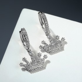 

Серьги со стразами "Корона" на кольце, цвет белый в серебре