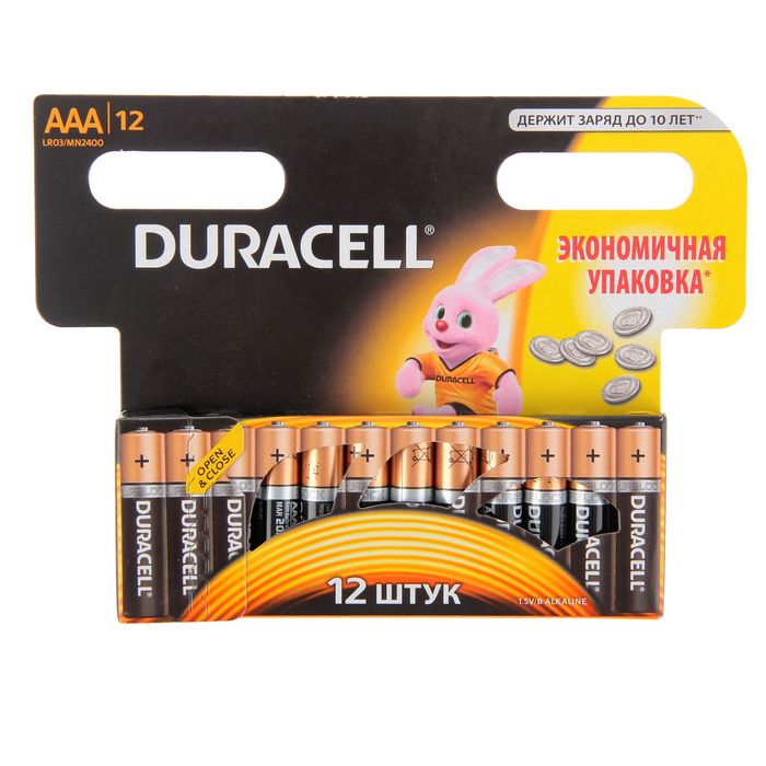 Батарейка алкалиновая Duracell, AAA, LR03-12BL, блистер, 12 шт.