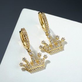 

Серьги со стразами "Корона" на кольце, цвет белый в золоте