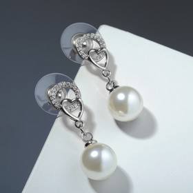 

Серьги с жемчугом "Сердце" с бусиной, цвет белый в серебре