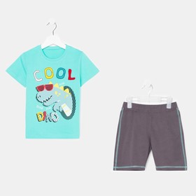Комплект (футболка/шорты) для мальчика, цвет мятный/синий, рост 104 Ош
