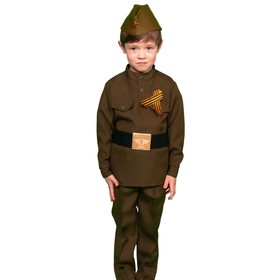 Карнавальный костюм "Солдатик", гимнастёрка, ремень, брюки, пилотка, р-р S, рост 116-122  см
