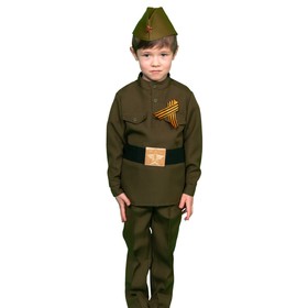 Карнавальный костюм "Солдатик", гимнастёрка, ремень, брюки, пилотка, р-р M, рост 122-128 см