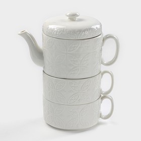 Набор чайный «Эстет, Орнамент», 3 предмета: чайник 400 мл, 2 кружки 280 мл