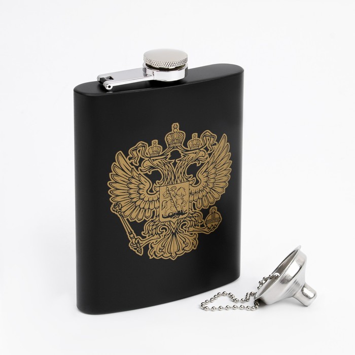 Фляжка для алкоголя и воды Герб РФ, нержавеющая сталь, подарочная, 240 мл, с воронкой