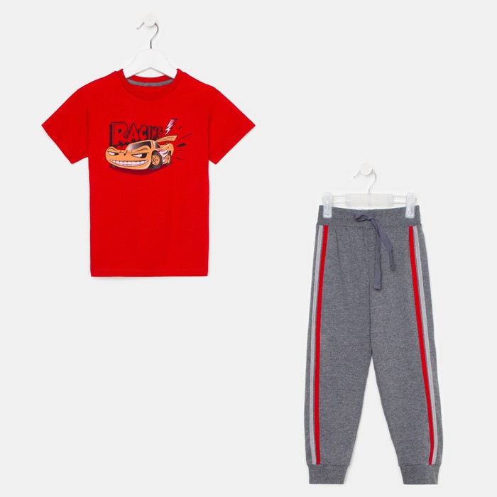 фото Комплект (джемпер+брюки) для мальчика н2876-7202, цвет серый/красный, рост 104 см (56) basia