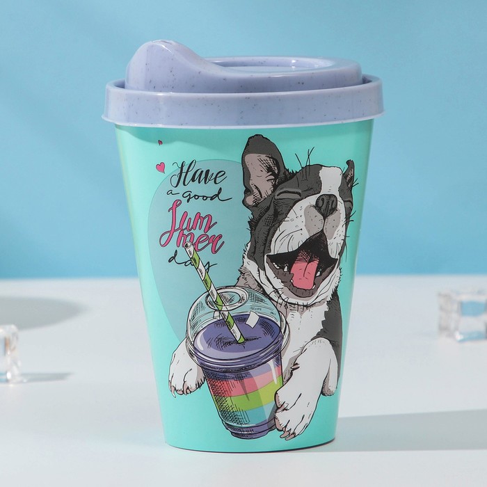 Стакан пластиковый с крышкой 420 мл с декором цвет МИКС 78₽