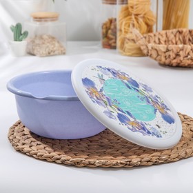 

Миска с крышкой, 2,1 л, с декором, цвет МИКС