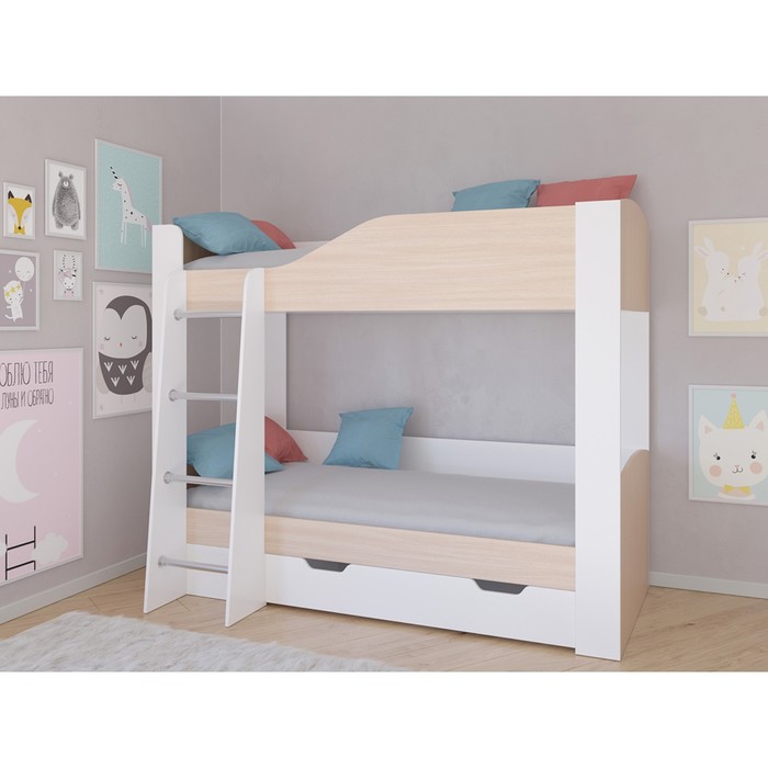 Детская двухъярусная кровать «Астра 2», цвет белый / дуб молочный детская двухъярусная кровать астра 3 цвет дуб молочный розовый
