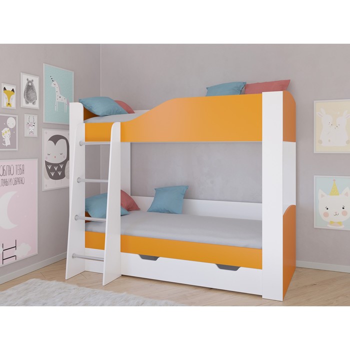 Детская двухъярусная кровать «Астра 2», цвет белый / оранжевый детская двухъярусная кровать астра 2 цвет белый железный камень