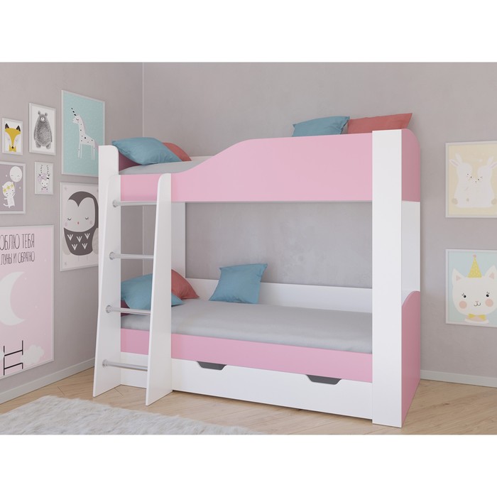 Детская двухъярусная кровать «Астра 2», цвет белый / розовый детская двухъярусная кровать астра 2 цвет белый железный камень