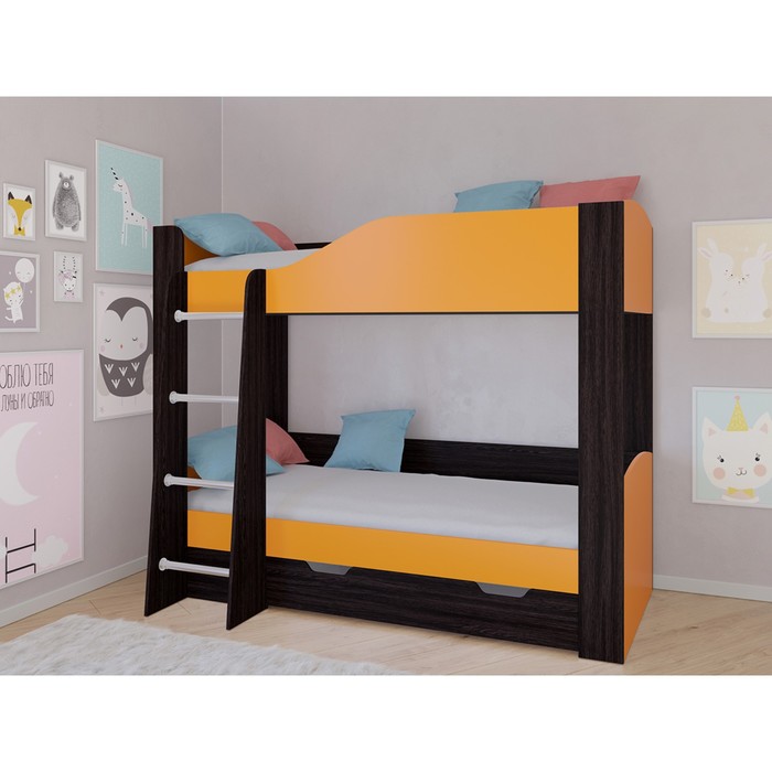 Детская двухъярусная кровать «Астра 2», цвет венге / оранжевый