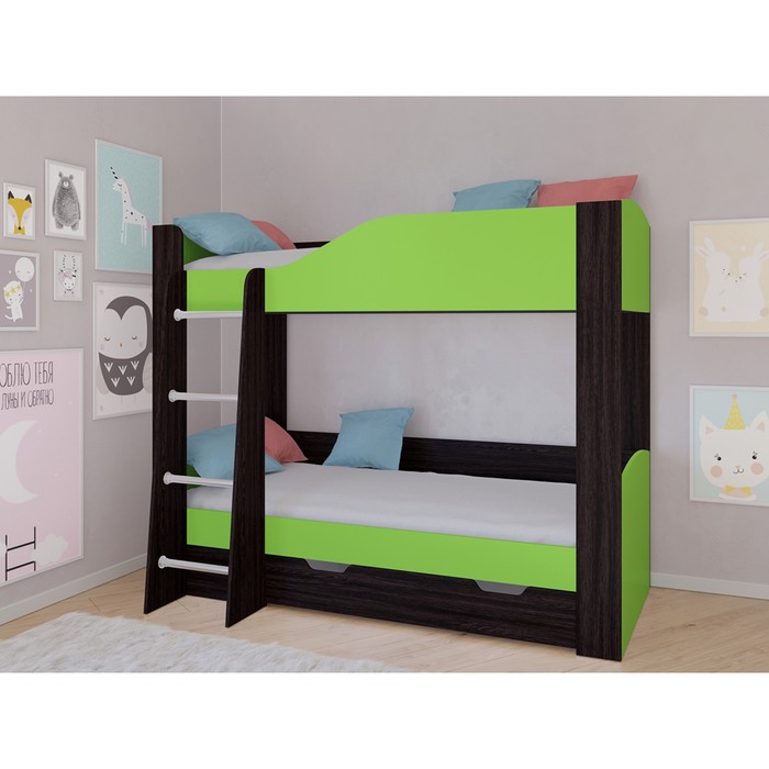 Детская двухъярусная кровать «Астра 2», цвет венге / салатовый