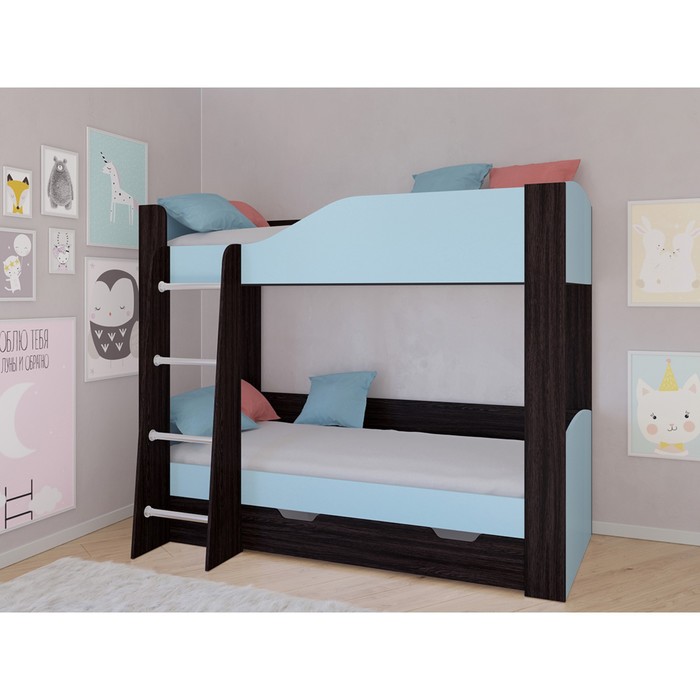 Детская двухъярусная кровать «Астра 2», цвет венге / голубой детская двухъярусная кровать астра 2 цвет венге розовый