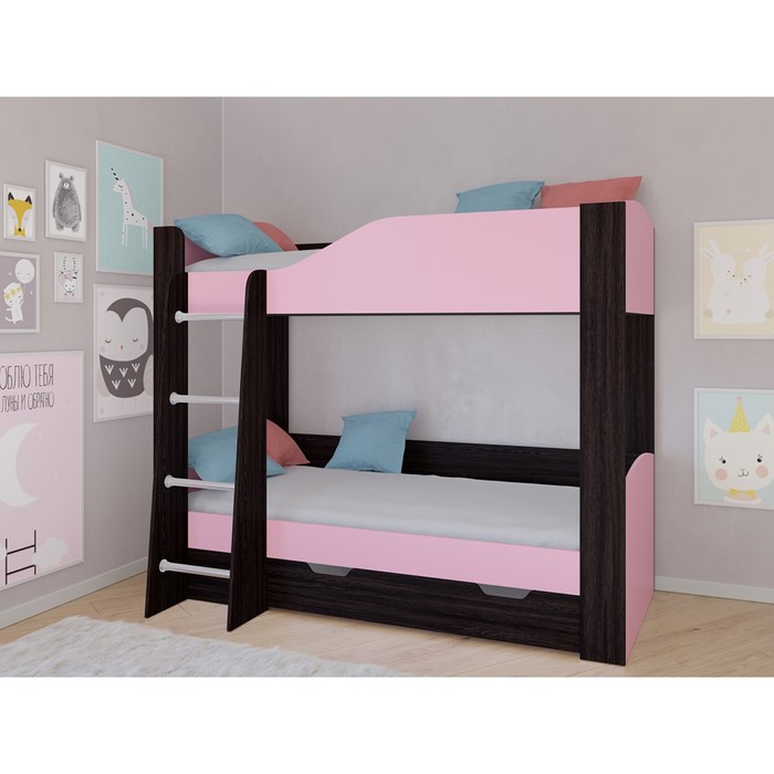 Детская двухъярусная кровать «Астра 2», цвет венге / розовый детская двухъярусная кровать астра 2 без ящика цвет венге розовый