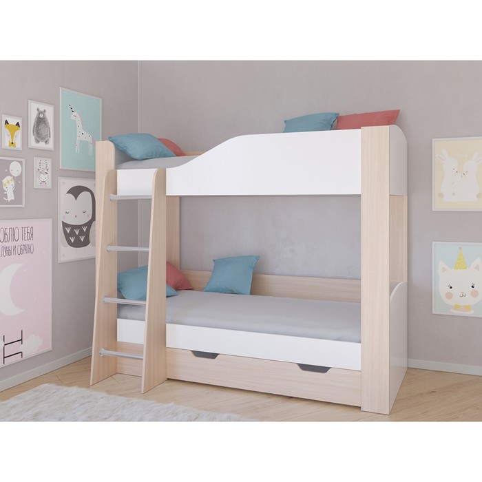 Детская двухъярусная кровать «Астра 2», цвет дуб молочный / белый детская двухъярусная кровать астра 2 цвет дуб молочный розовый
